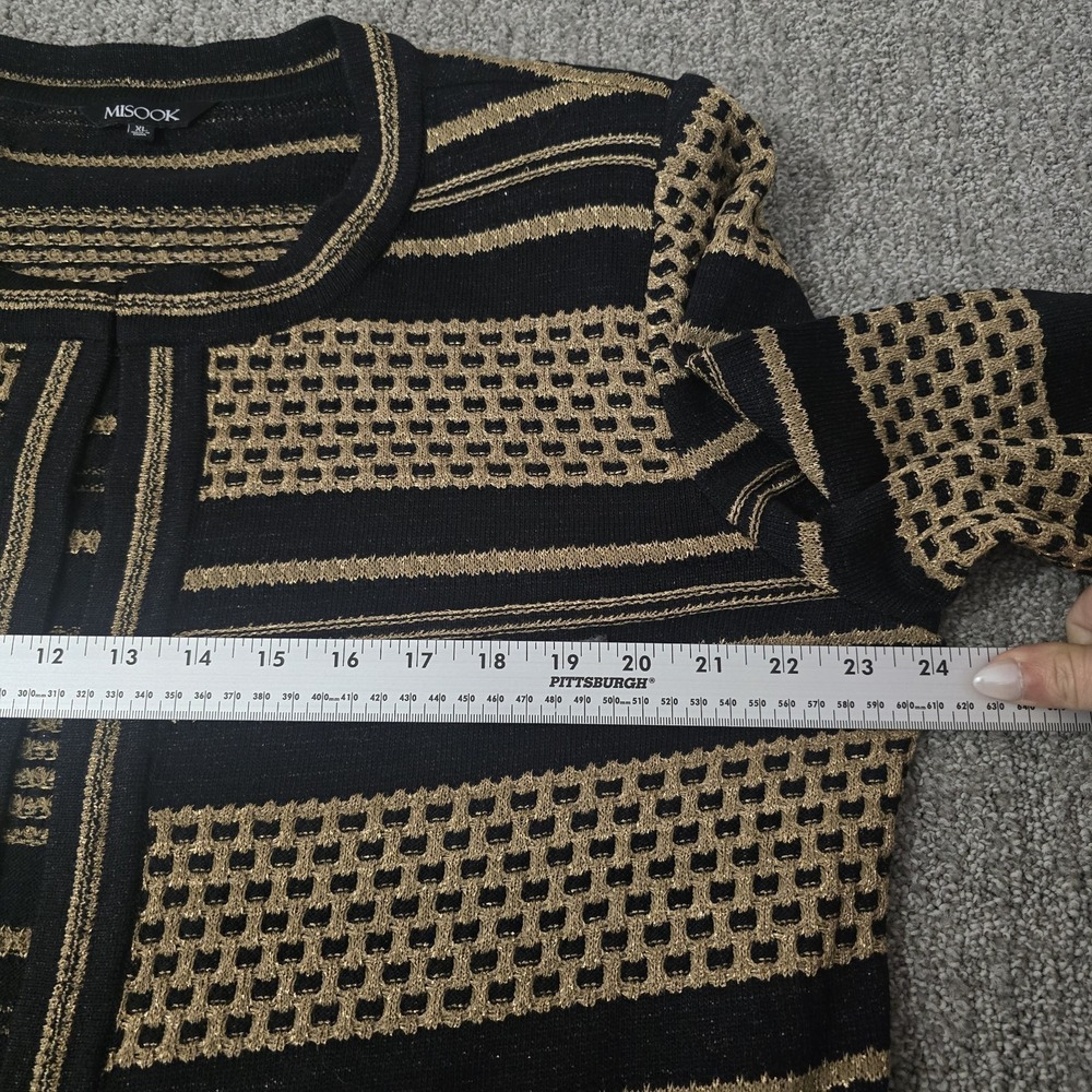 Misook Black Gold Metallic Knit Open Front Cardigan Jacket XL Career Party - Picture 5 of 6